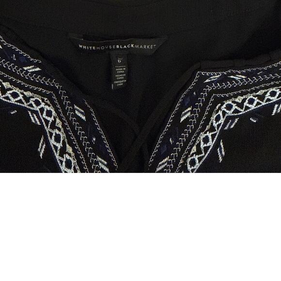 White House Black Market Embroidered Col Shoulder Boho Peasant Blouse Size 0 - Picture 5 of 5